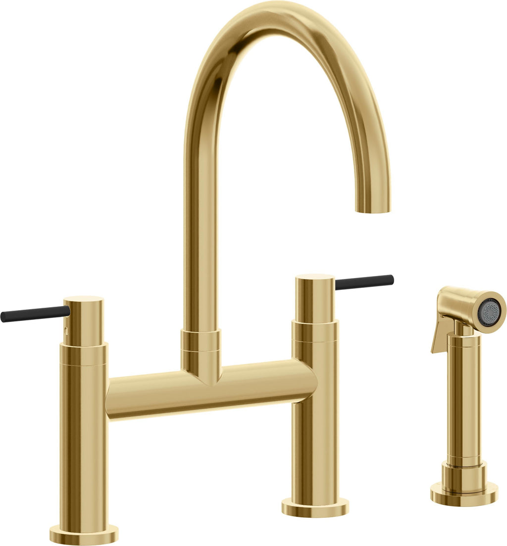 California Faucets Corsano Llave de Cocina Tipo Puente Contemporanea con Rociador Lateral - Pico en Arco - Oro Francés
