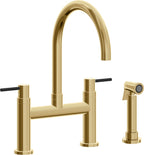 California Faucets Corsano Llave de Cocina Tipo Puente Contemporanea con Rociador Lateral - Pico en Arco - Oro Francés