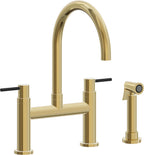 California Faucets Corsano Llave de Cocina Tipo Puente Contemporanea con Rociador Lateral - Pico en Arco - Oro Pulido de por Vida