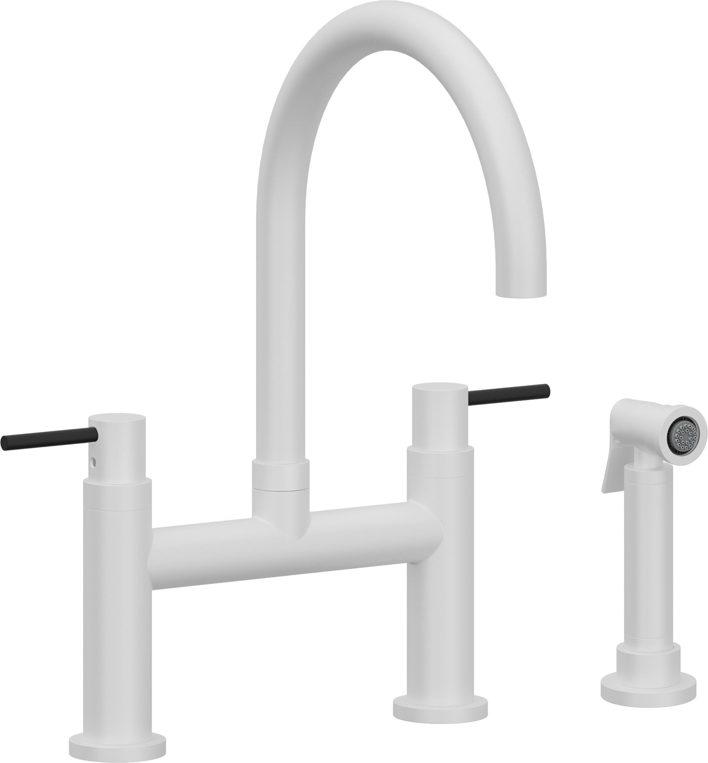California Faucets Corsano Llave de Cocina Tipo Puente Contemporanea con Rociador Lateral - Pico en Arco - Blanco Mate