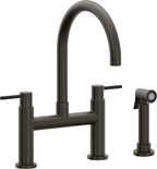 California Faucets Corsano Llave de Cocina Tipo Puente Contemporanea con Rociador Lateral - Pico en Arco - Bronce Oscuro