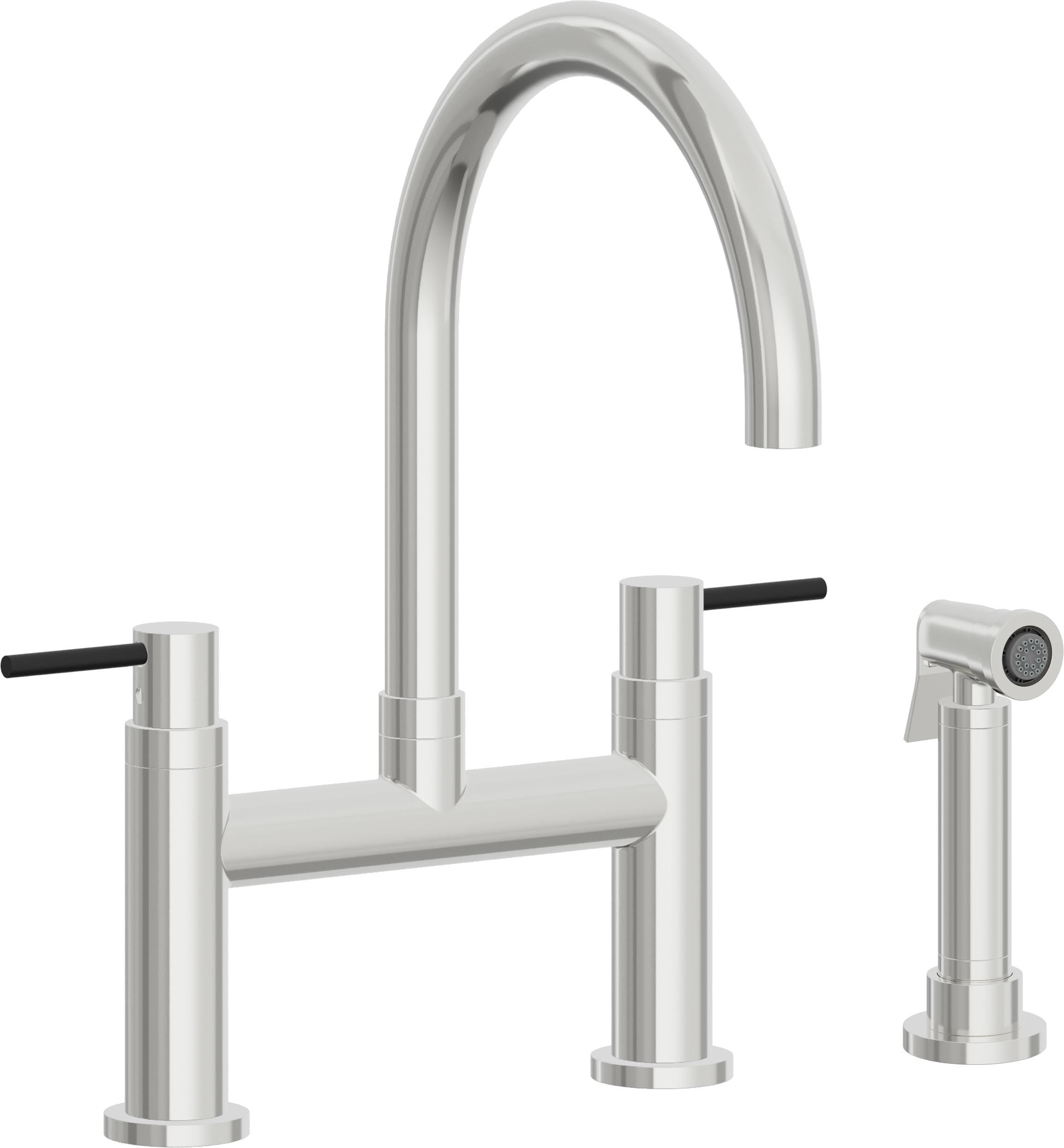 California Faucets Corsano Llave de Cocina Tipo Puente Contemporanea con Rociador Lateral - Pico en Arco - Cromo Pulido