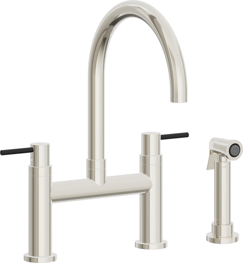 California Faucets Corsano Llave de Cocina Tipo Puente Contemporanea con Rociador Lateral - Pico en Arco - Níquel Pulido