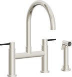 California Faucets Corsano Llave de Cocina Tipo Puente Contemporanea con Rociador Lateral - Pico en Arco - Níquel Pulido