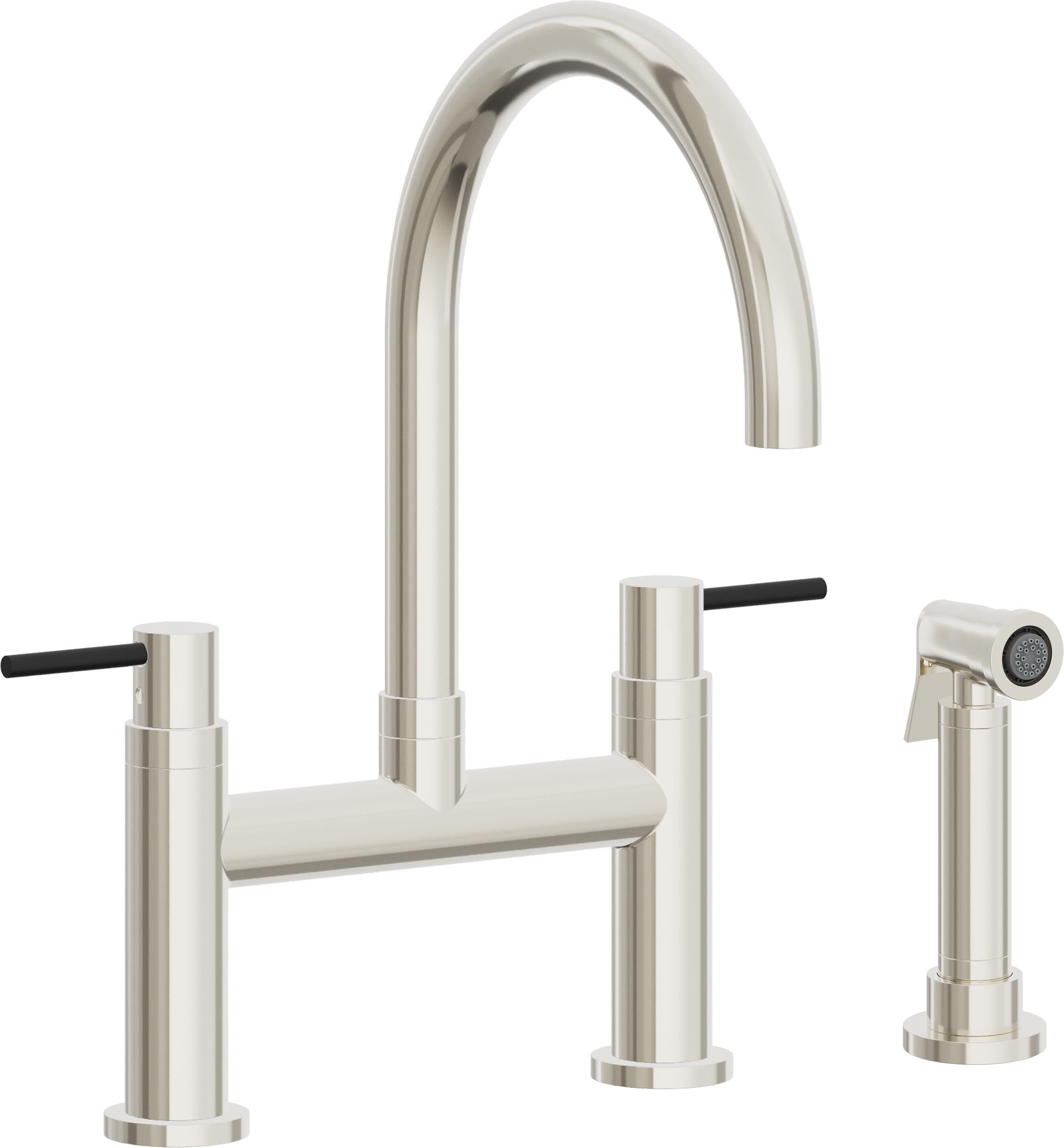 California Faucets Corsano Llave de Cocina Tipo Puente Contemporanea con Rociador Lateral - Pico en Arco - Níquel Pulido