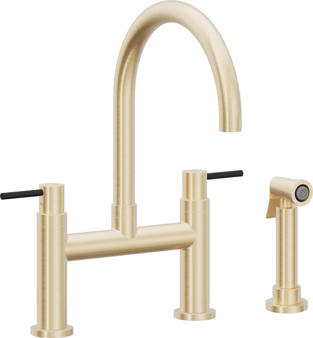 California Faucets Corsano Llave de Cocina Tipo Puente Contemporanea con Rociador Lateral - Pico en Arco - Latón Satinado