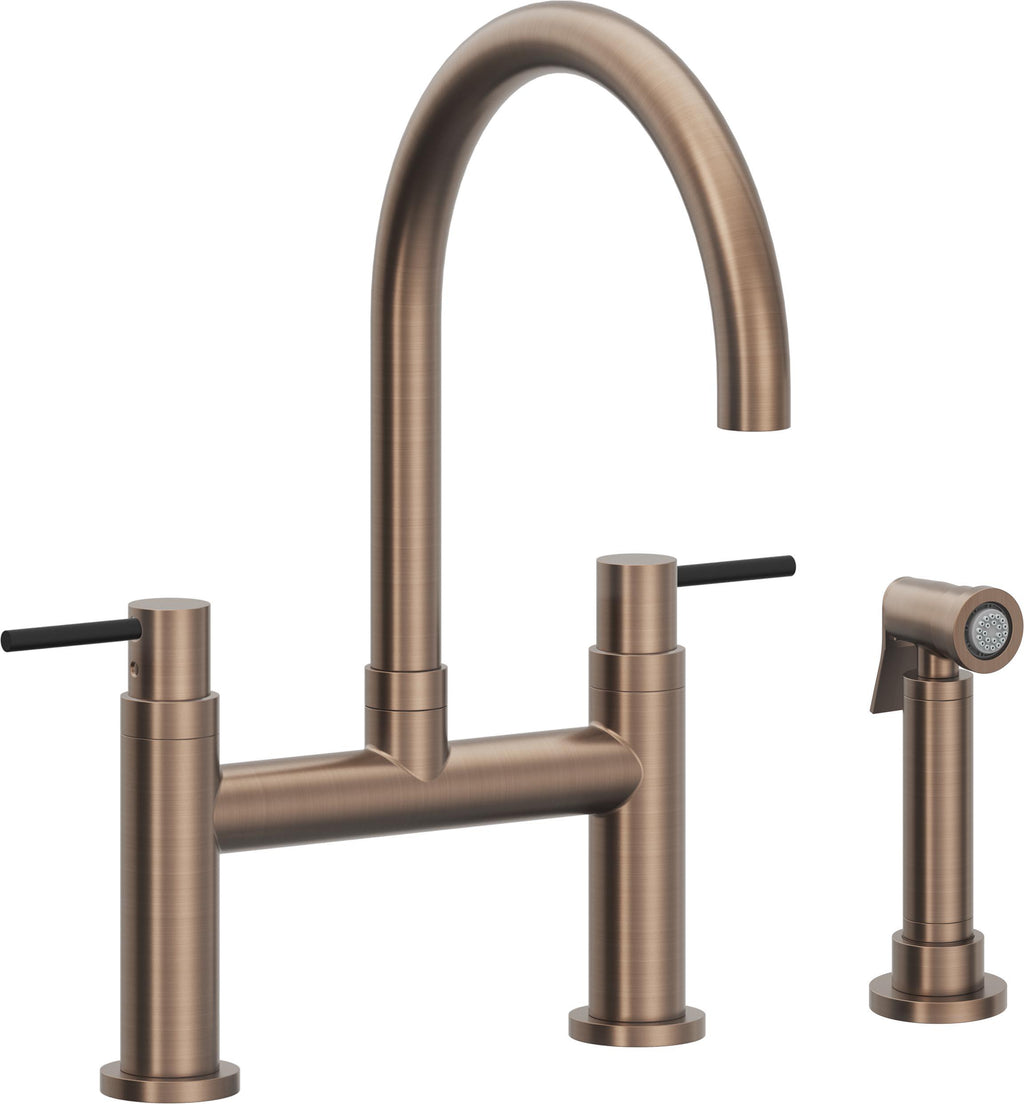 California Faucets Corsano Llave de Cocina Tipo Puente Contemporanea con Rociador Lateral - Pico en Arco - Bronce Satinado