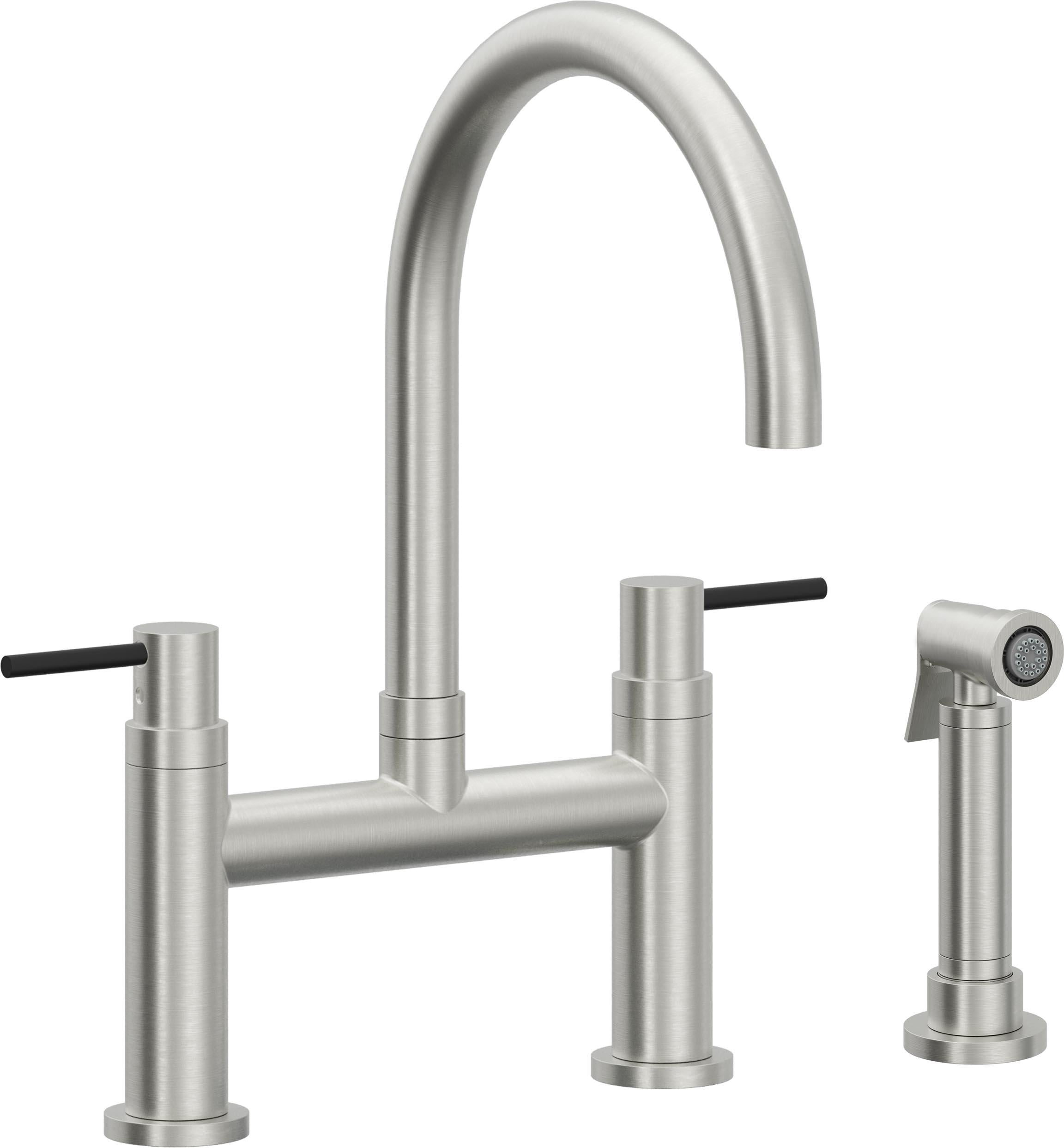 California Faucets Corsano Llave de Cocina Tipo Puente Contemporanea con Rociador Lateral - Pico en Arco - Cromo Satinado