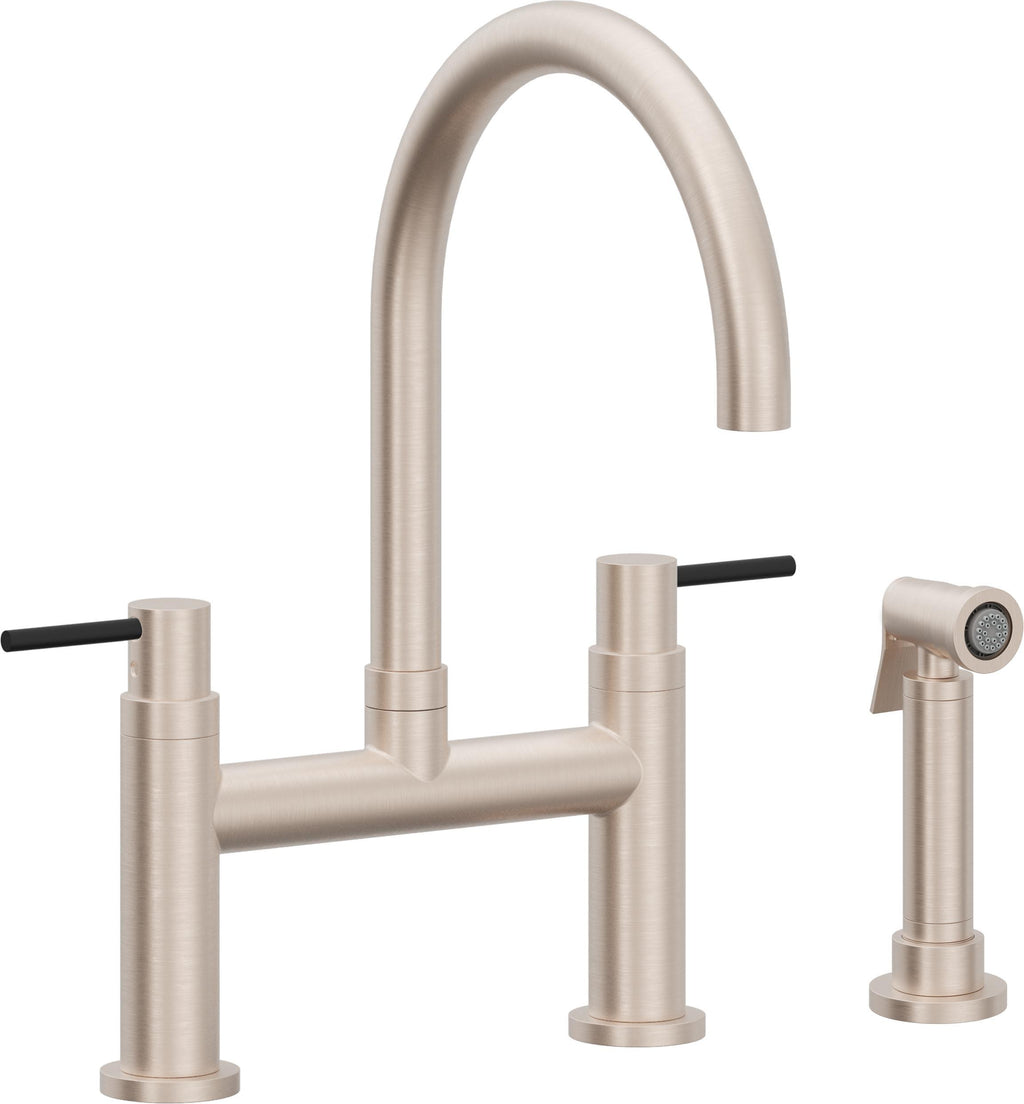 California Faucets Corsano Llave de Cocina Tipo Puente Contemporanea con Rociador Lateral - Pico en Arco - Níquel Satinado