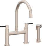 California Faucets Corsano Llave de Cocina Tipo Puente Contemporanea con Rociador Lateral - Pico en Arco - Níquel Satinado