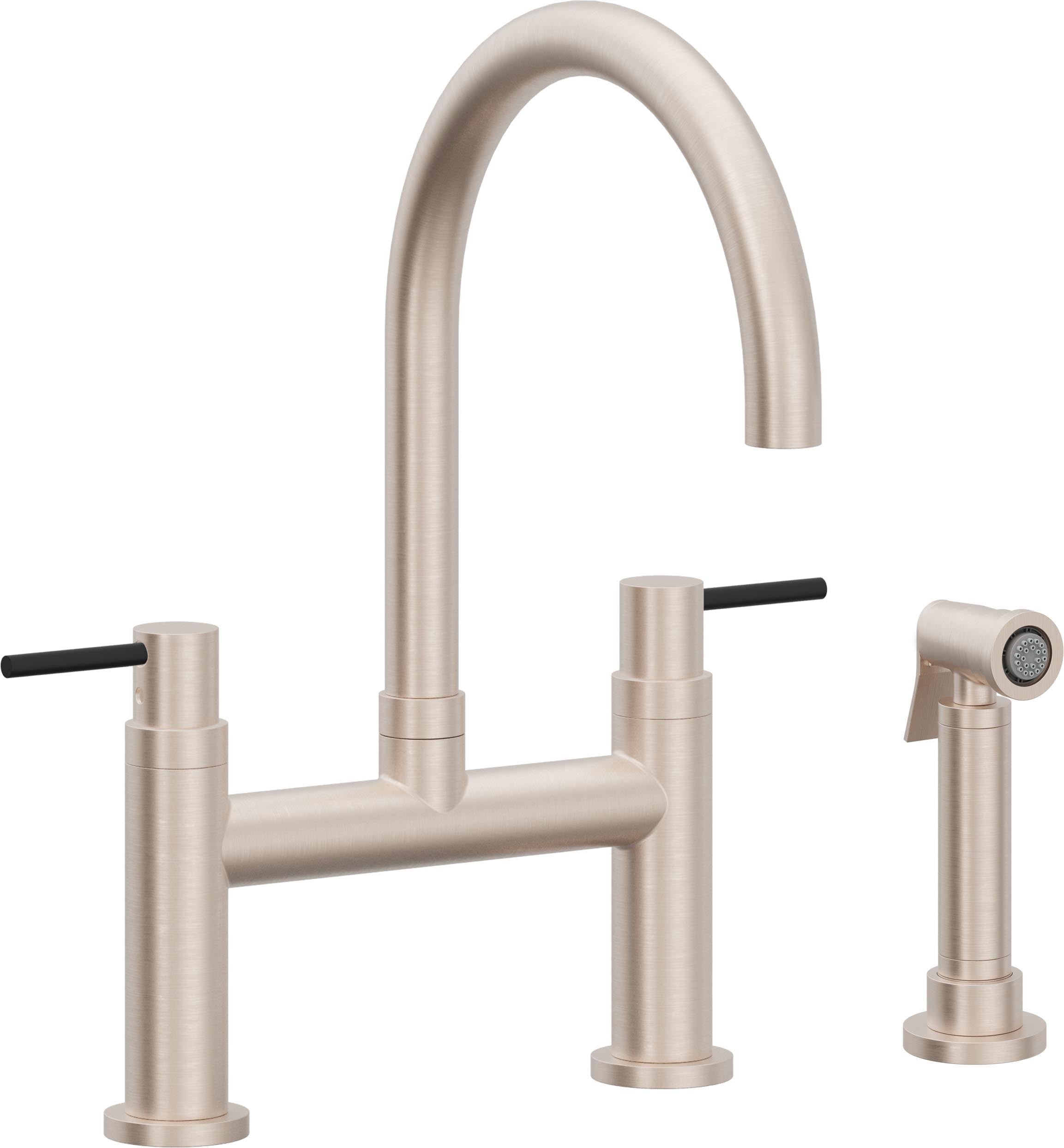 California Faucets Corsano Llave de Cocina Tipo Puente Contemporanea con Rociador Lateral - Pico en Arco - Níquel Satinado