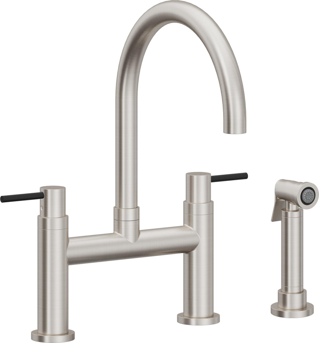 California Faucets Corsano Llave de Cocina Tipo Puente Contemporanea con Rociador Lateral - Pico en Arco - Acero Inoxidable Ultra