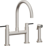 California Faucets Corsano Llave de Cocina Tipo Puente Contemporanea con Rociador Lateral - Pico en Arco - Acero Inoxidable Ultra