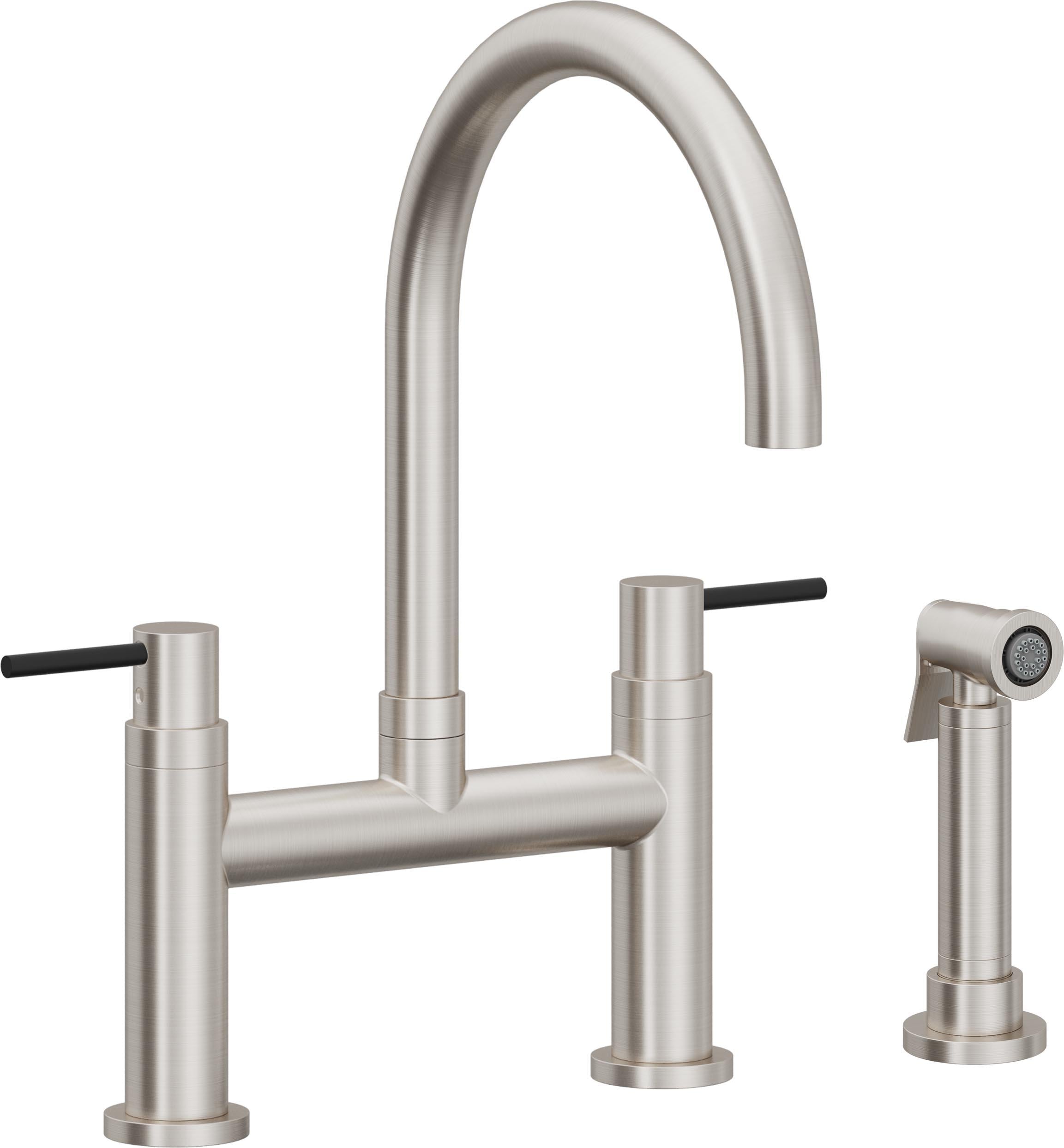 California Faucets Corsano Llave de Cocina Tipo Puente Contemporanea con Rociador Lateral - Pico en Arco - Acero Inoxidable Ultra