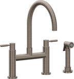 California Faucets Corsano Llave de Cocina Tipo Puente Contemporanea con Rociador Lateral - Pico en Arco - Níquel Antiguo Mate
