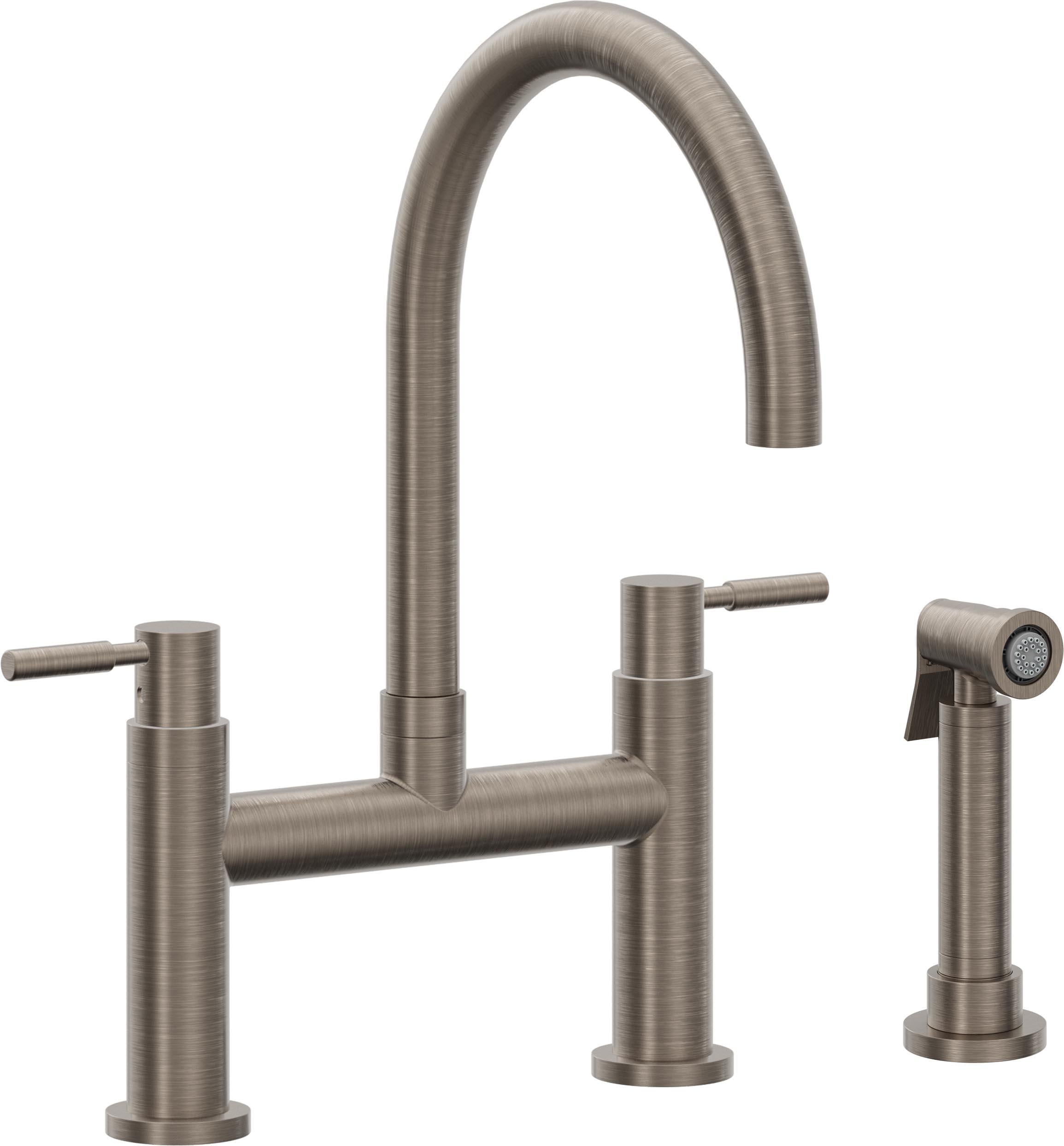 California Faucets Corsano Llave de Cocina Tipo Puente Contemporanea con Rociador Lateral - Pico en Arco - Níquel Antiguo Mate