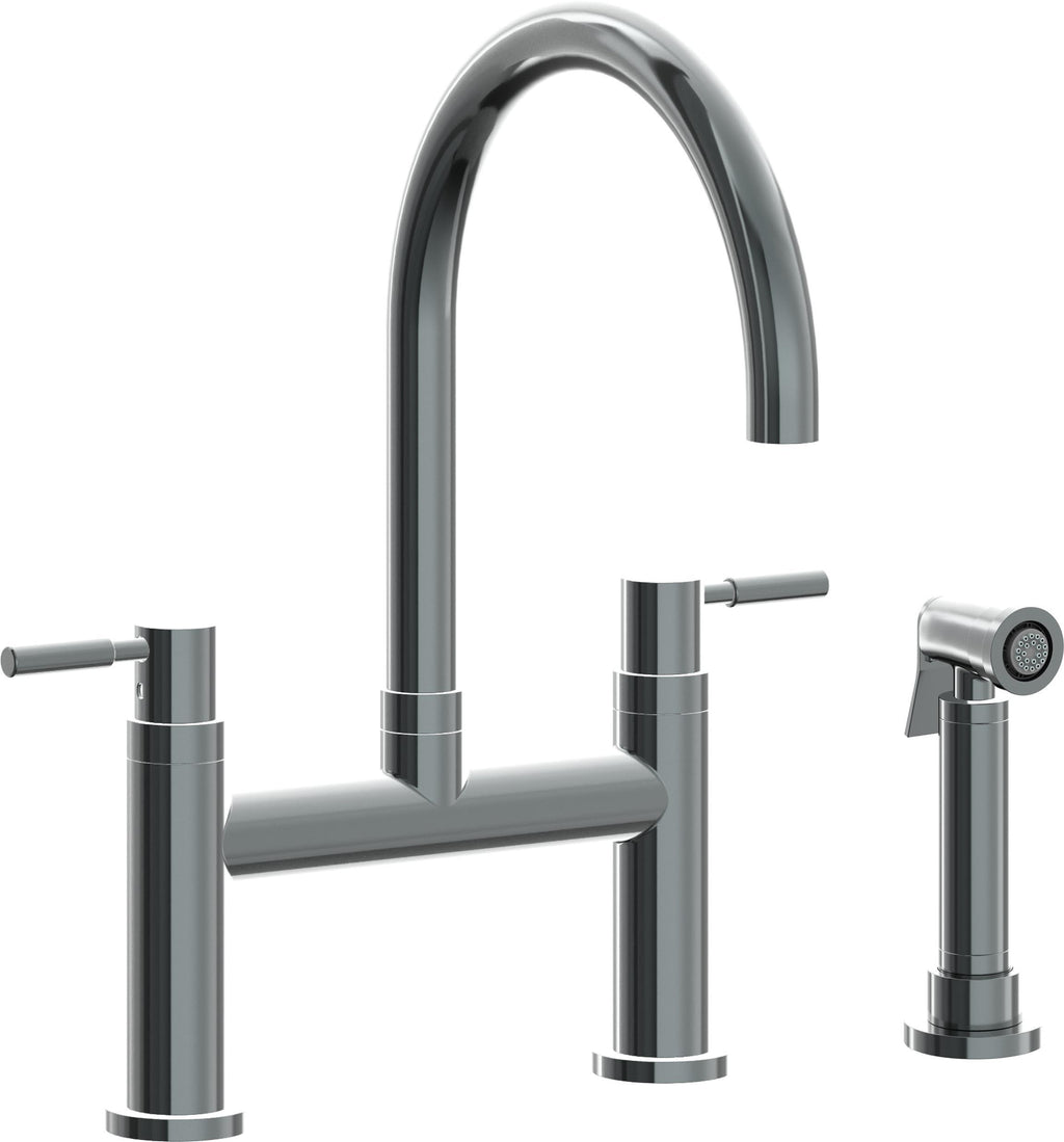 California Faucets Corsano Llave de Cocina Tipo Puente Contemporanea con Rociador Lateral - Pico en Arco - Níquel Negro