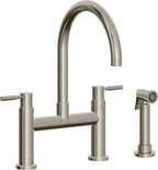 California Faucets Corsano Llave de Cocina Tipo Puente Contemporanea con Rociador Lateral - Pico en Arco - Níquel Bruñido