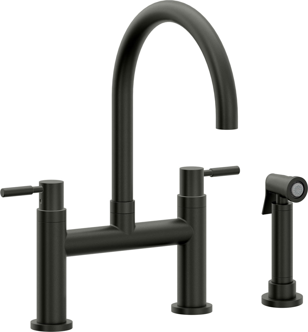 California Faucets Corsano Llave de Cocina Tipo Puente Contemporanea con Rociador Lateral - Pico en Arco - Bronce Bella Terra