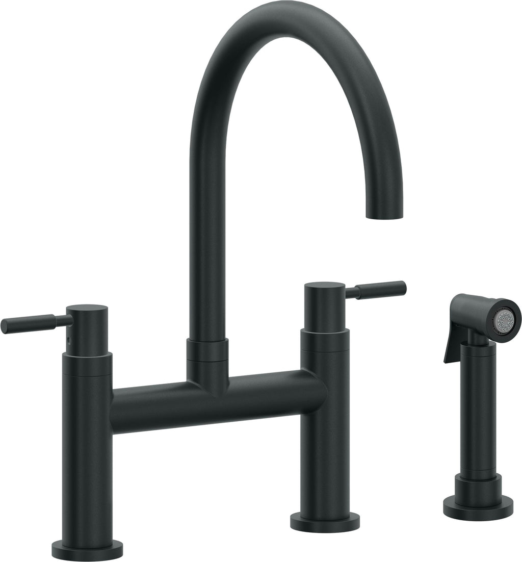 California Faucets Corsano Llave de Cocina Tipo Puente Contemporanea con Rociador Lateral - Pico en Arco - Carbón