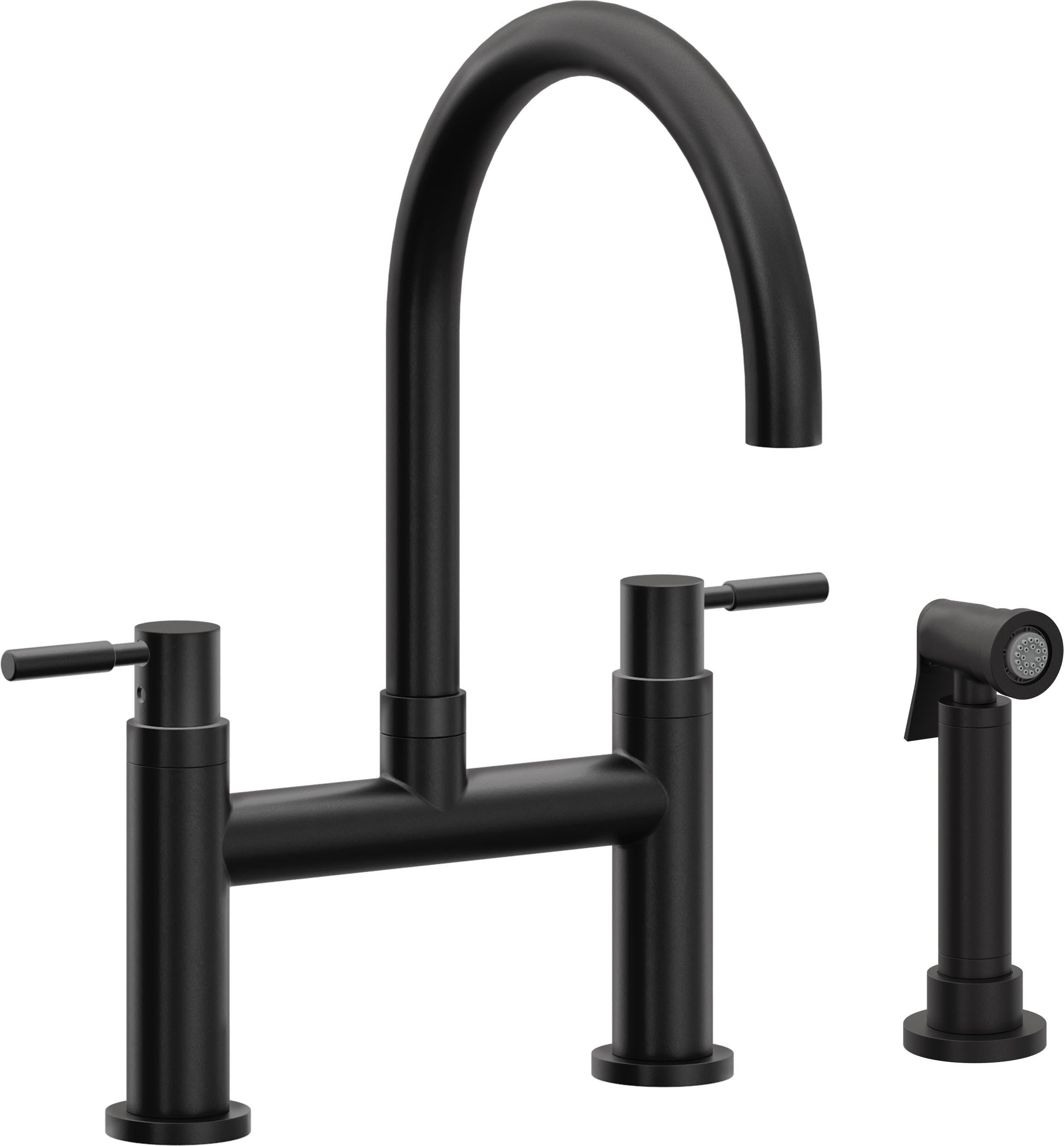 California Faucets Corsano Llave de Cocina Tipo Puente Contemporanea con Rociador Lateral - Pico en Arco - Negro Mate