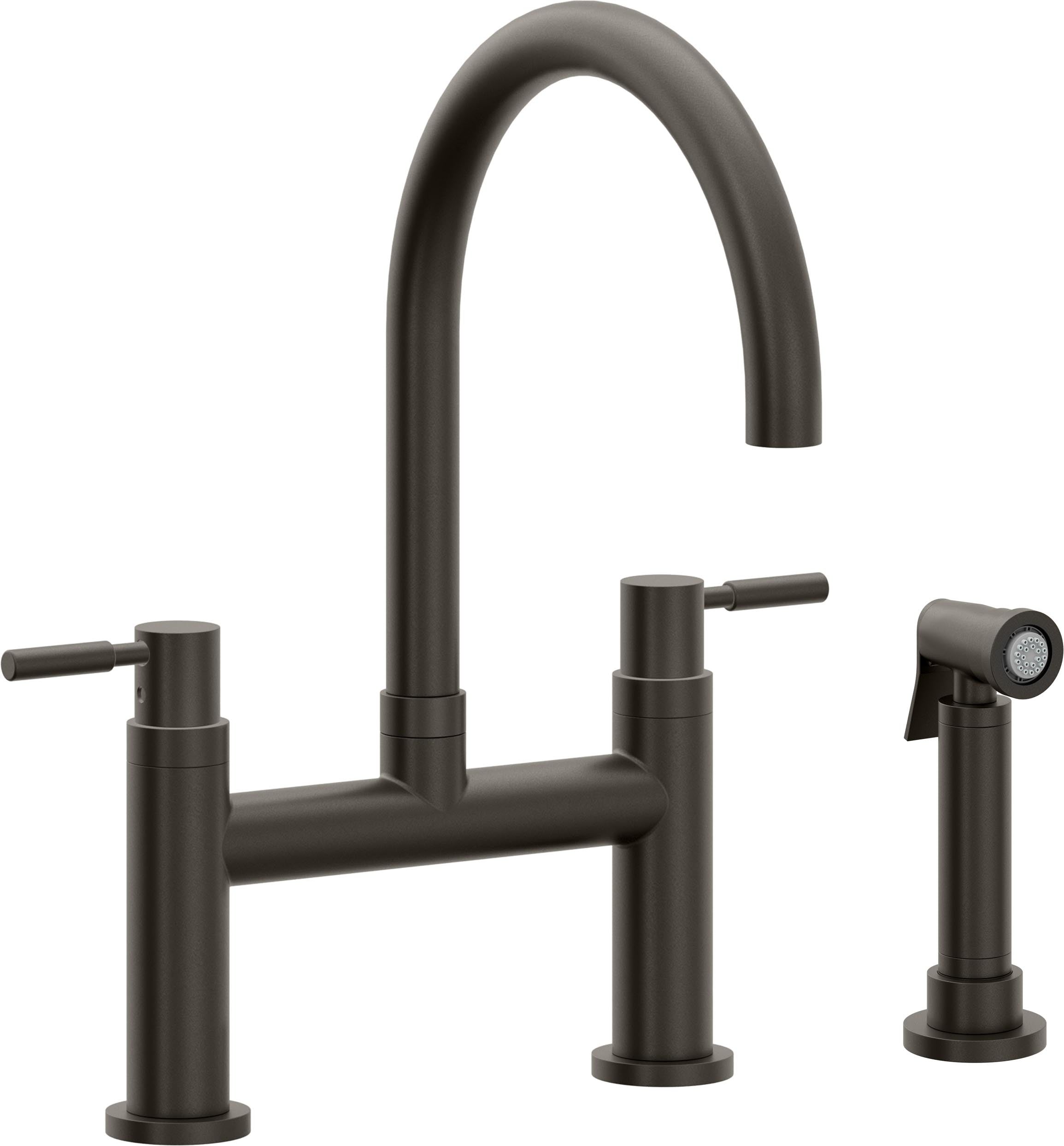 California Faucets Corsano Llave de Cocina Tipo Puente Contemporanea con Rociador Lateral - Pico en Arco - Bronce Oscuro