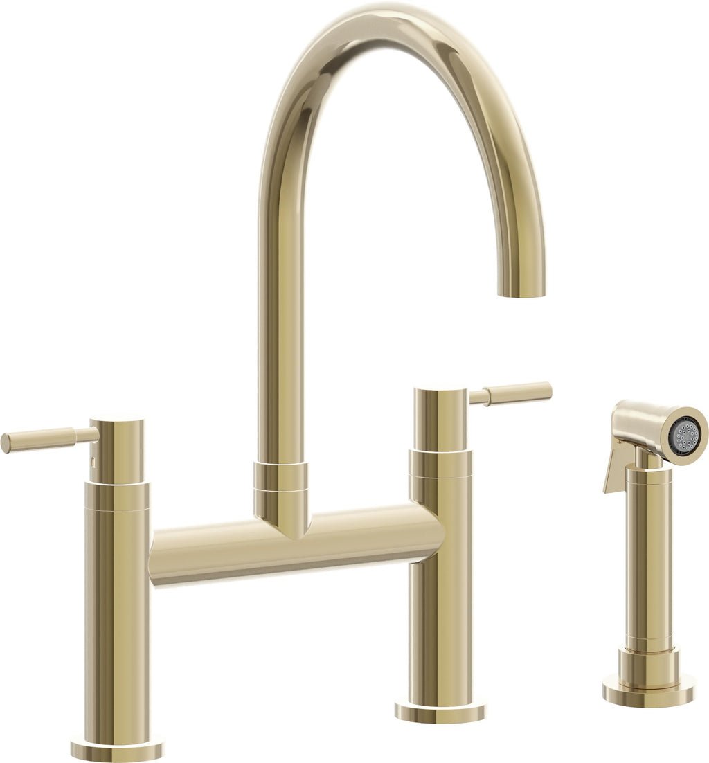 California Faucets Corsano Llave de Cocina Tipo Puente Contemporanea con Rociador Lateral - Pico en Arco - Latón Pulido