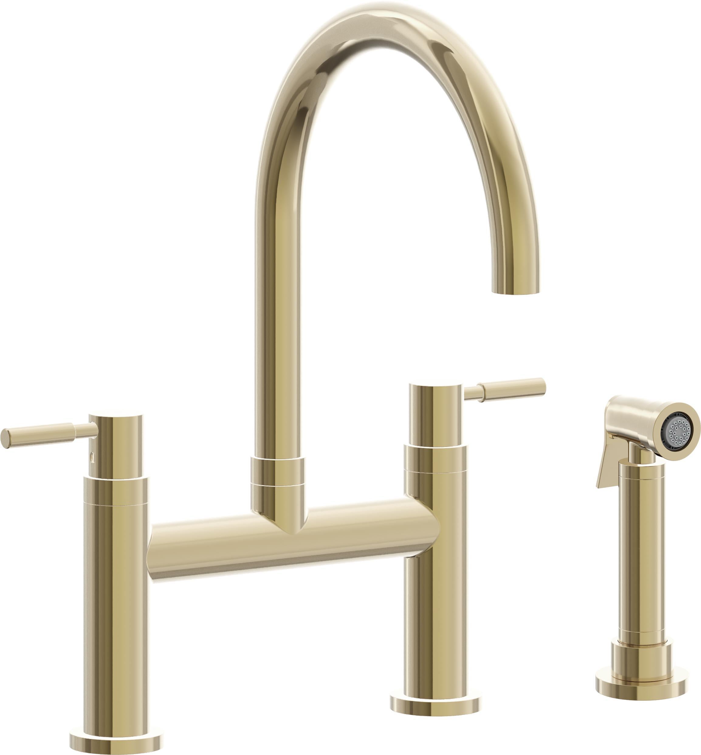 California Faucets Corsano Llave de Cocina Tipo Puente Contemporanea con Rociador Lateral - Pico en Arco - Latón Pulido