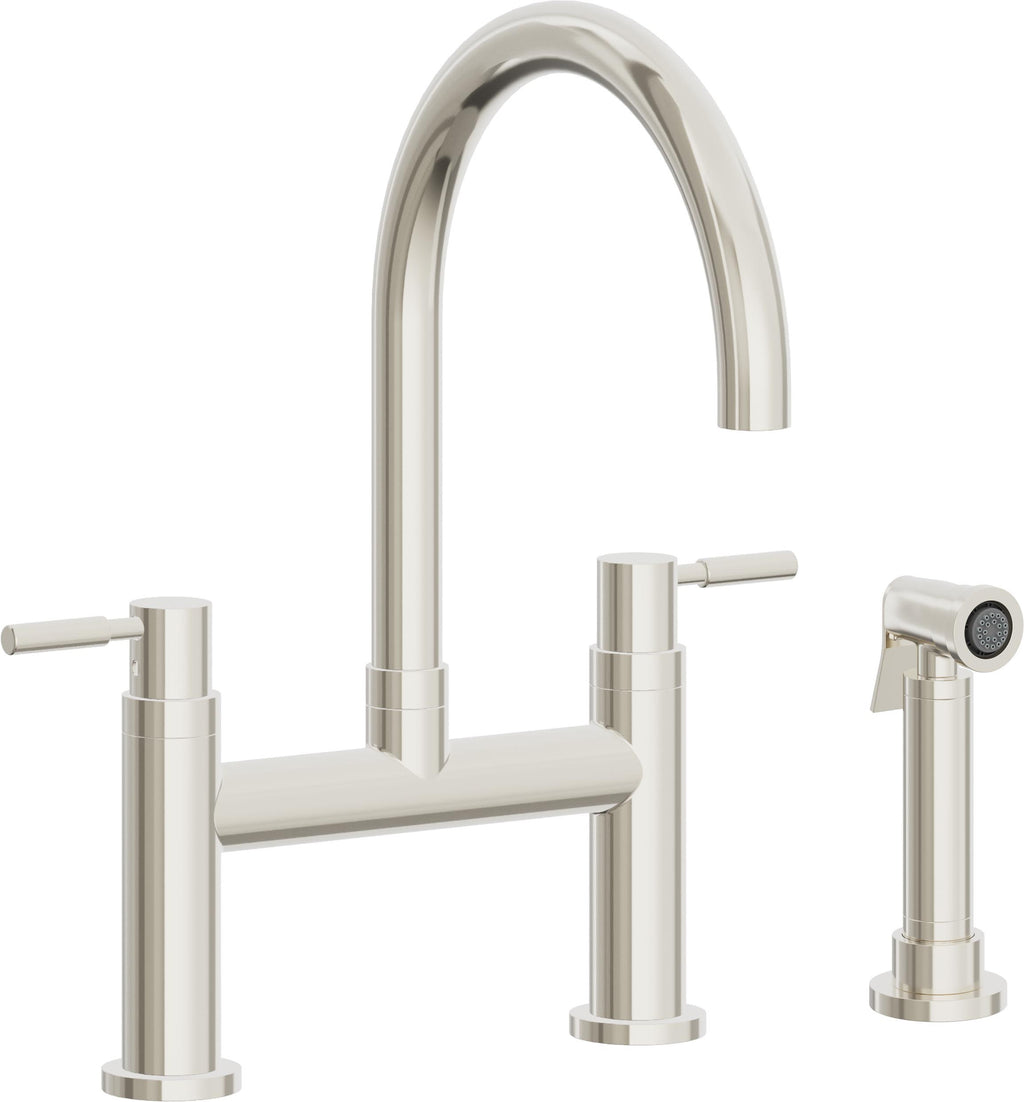California Faucets Corsano Llave de Cocina Tipo Puente Contemporanea con Rociador Lateral - Pico en Arco - Níquel Pulido