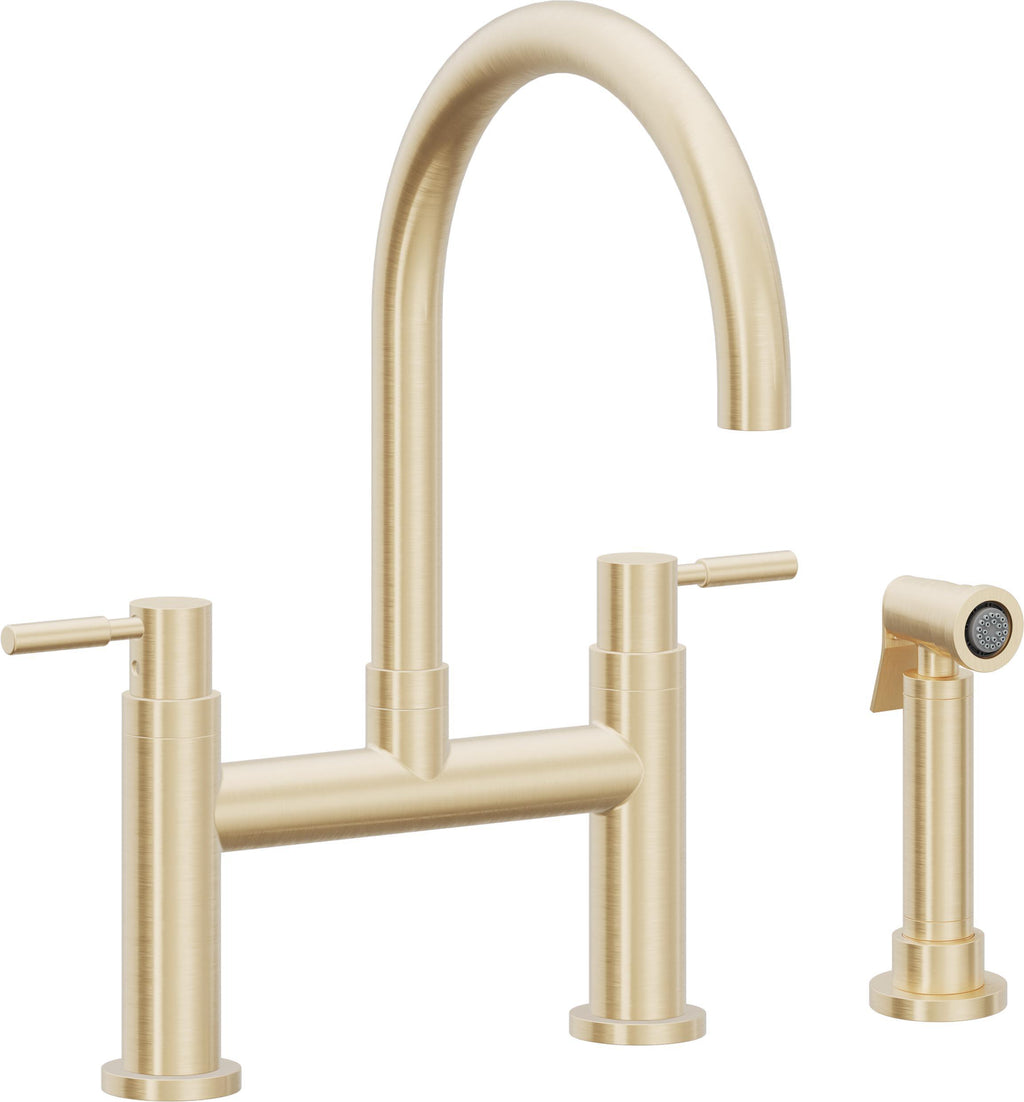 California Faucets Corsano Llave de Cocina Tipo Puente Contemporanea con Rociador Lateral - Pico en Arco - Latón Satinado