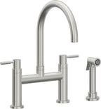 California Faucets Corsano Llave de Cocina Tipo Puente Contemporanea con Rociador Lateral - Pico en Arco - Cromo Satinado