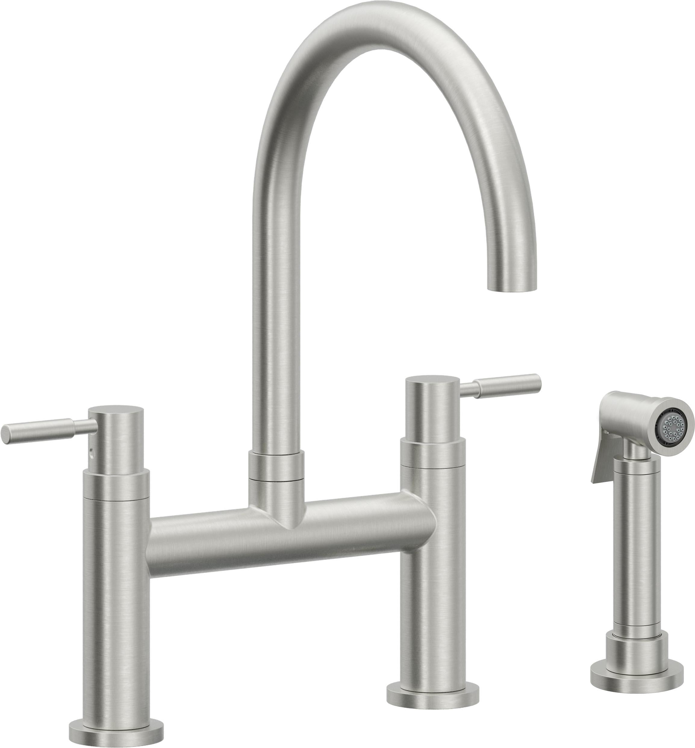 California Faucets Corsano Llave de Cocina Tipo Puente Contemporanea con Rociador Lateral - Pico en Arco - Cromo Satinado
