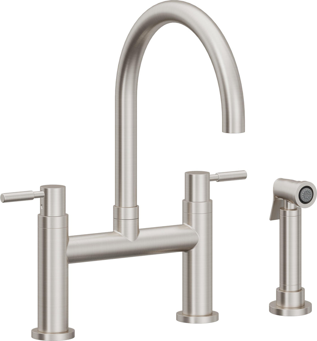 California Faucets Corsano Llave de Cocina Tipo Puente Contemporanea con Rociador Lateral - Pico en Arco - Acero Inoxidable Ultra