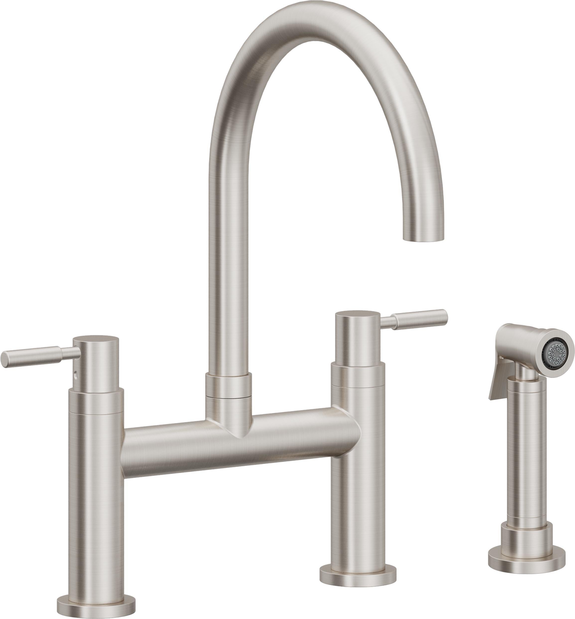 California Faucets Corsano Llave de Cocina Tipo Puente Contemporanea con Rociador Lateral - Pico en Arco - Acero Inoxidable Ultra
