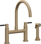 California Faucets Corsano Llave de Cocina Tipo Puente Contemporanea con Rociador Lateral - Pico en Arco - Latón Antiguo Mate