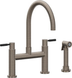 California Faucets Corsano Llave de Cocina Tipo Puente Contemporanea con Rociador Lateral - Pico en Arco - Níquel Antiguo Mate