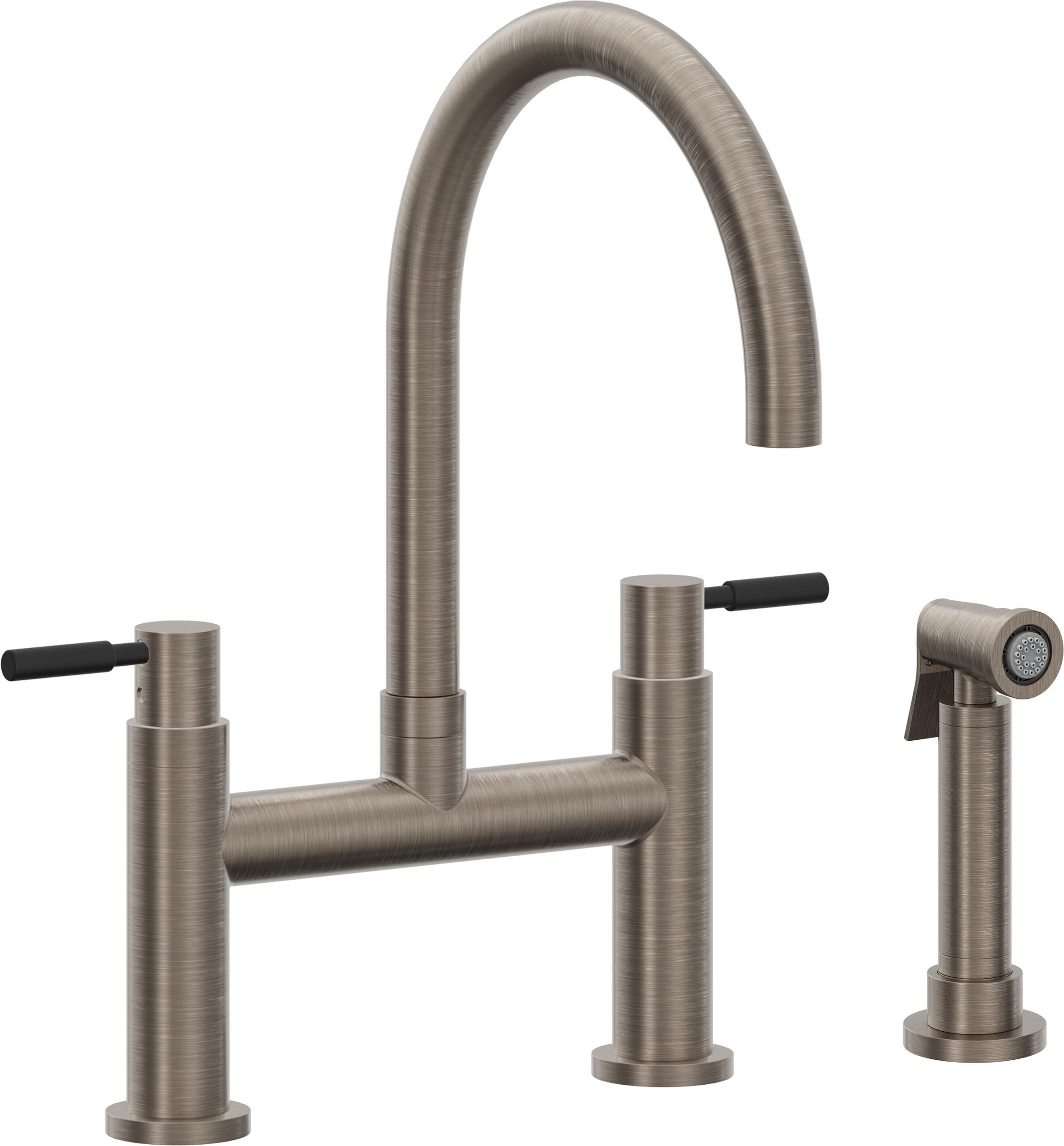 California Faucets Corsano Llave de Cocina Tipo Puente Contemporanea con Rociador Lateral - Pico en Arco - Níquel Antiguo Mate