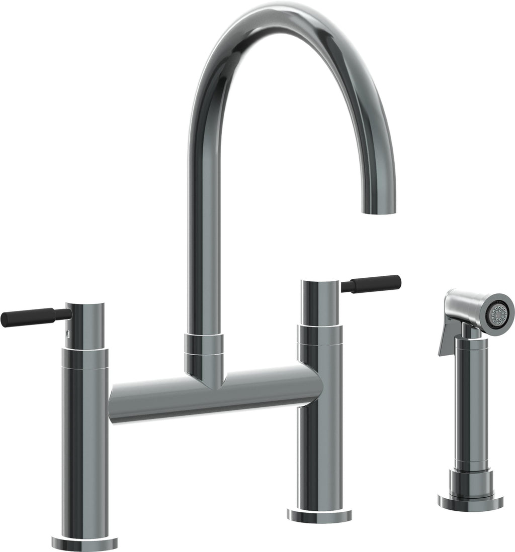 California Faucets Corsano Llave de Cocina Tipo Puente Contemporanea con Rociador Lateral - Pico en Arco - Níquel Negro