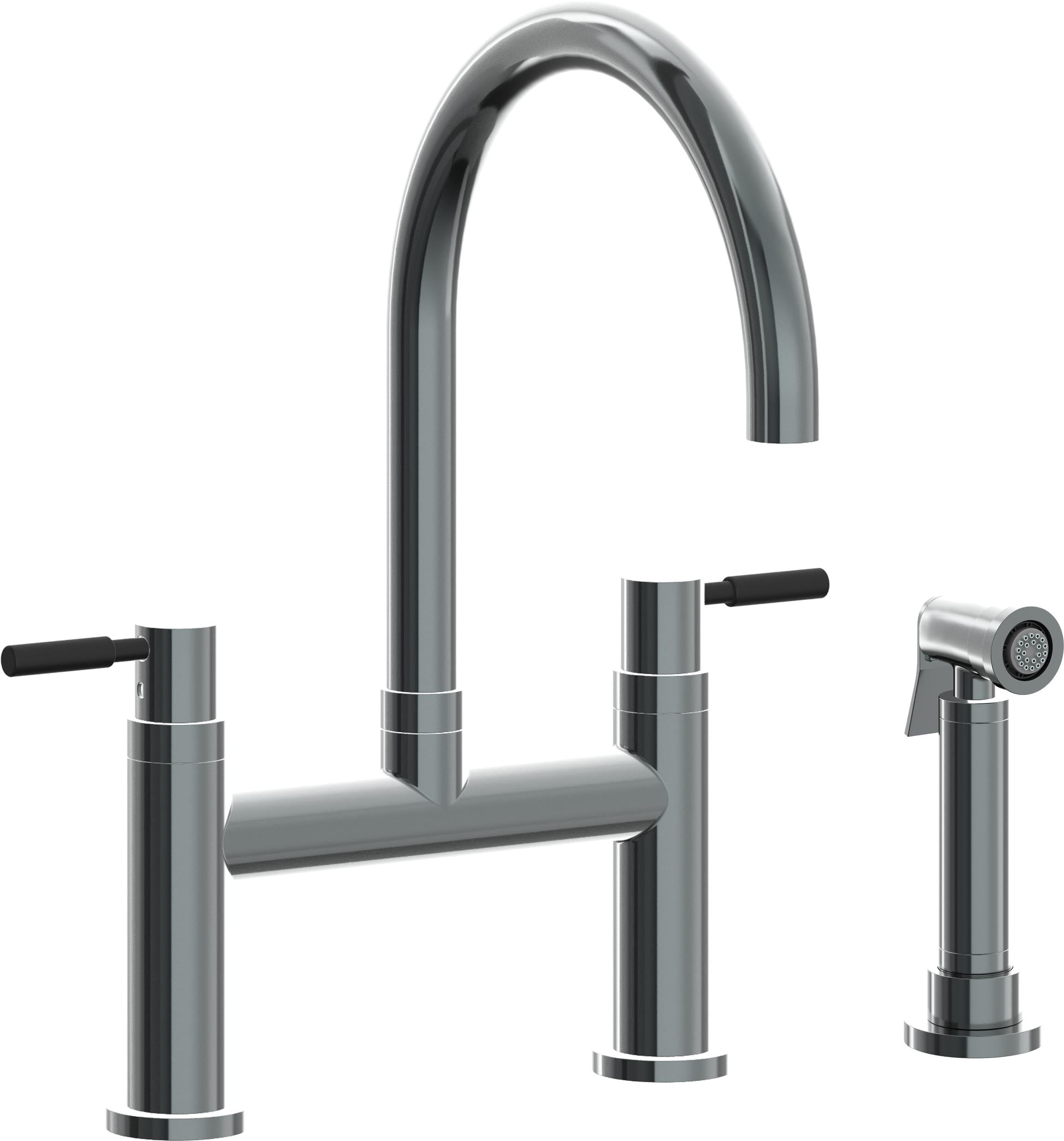 California Faucets Corsano Llave de Cocina Tipo Puente Contemporanea con Rociador Lateral - Pico en Arco - Níquel Negro