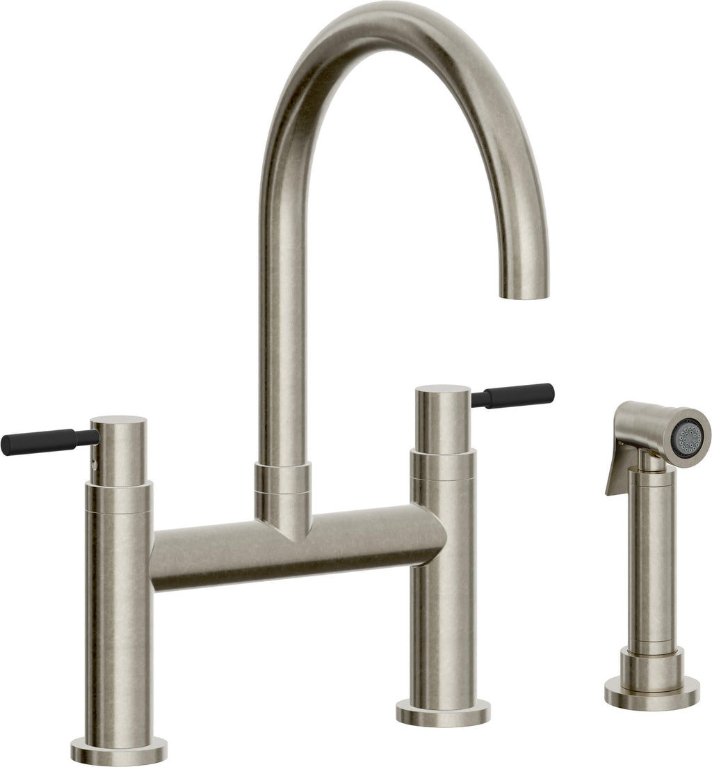 California Faucets Corsano Llave de Cocina Tipo Puente Contemporanea con Rociador Lateral - Pico en Arco - Níquel Bruñido