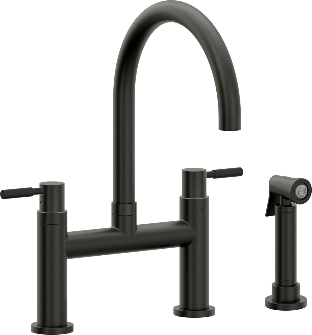 California Faucets Corsano Llave de Cocina Tipo Puente Contemporanea con Rociador Lateral - Pico en Arco - Bronce Bella Terra