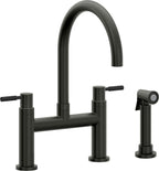 California Faucets Corsano Llave de Cocina Tipo Puente Contemporanea con Rociador Lateral - Pico en Arco - Bronce Bella Terra