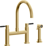 California Faucets Corsano Llave de Cocina Tipo Puente Contemporanea con Rociador Lateral - Pico en Arco - Oro Francés