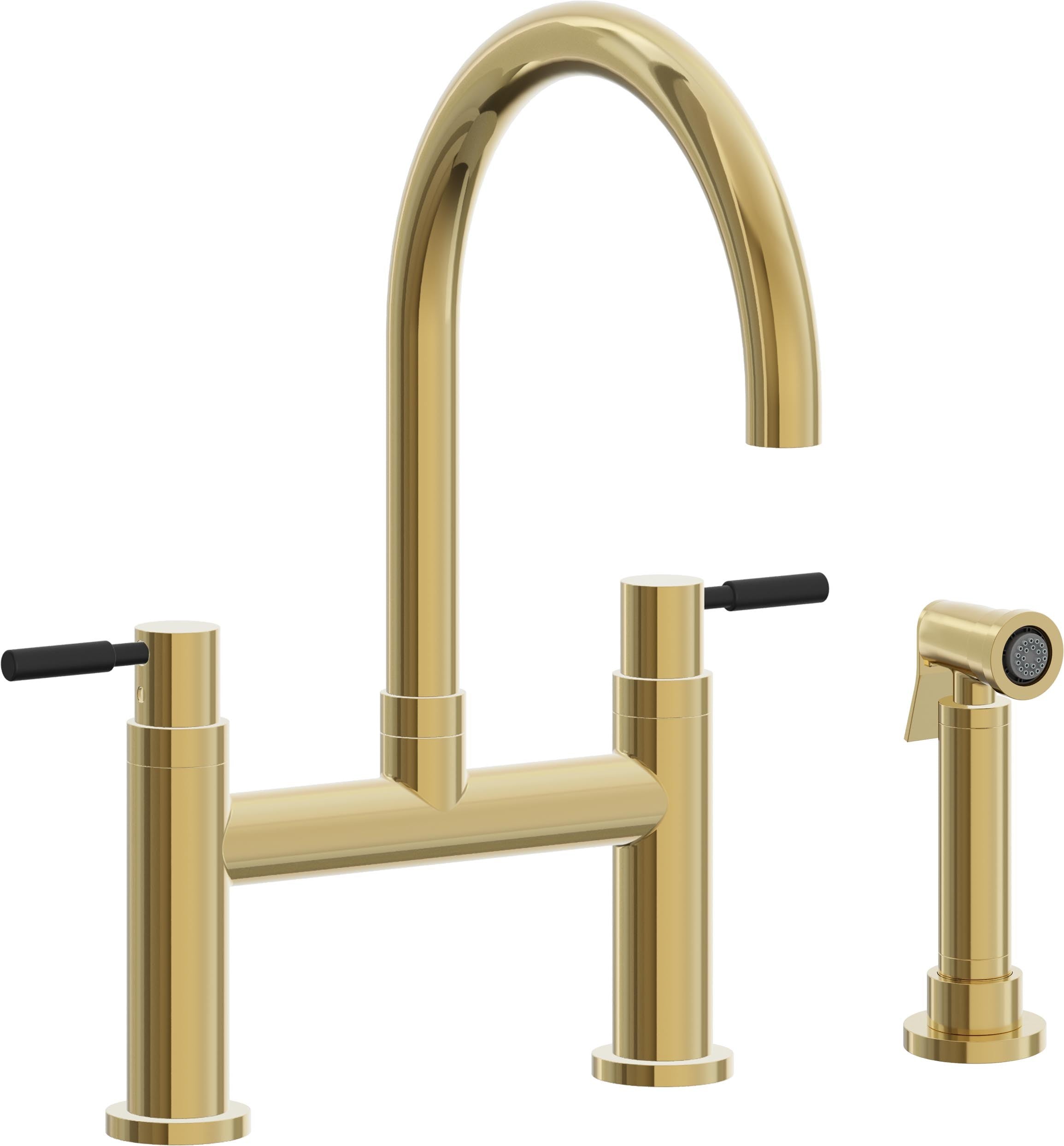 California Faucets Corsano Llave de Cocina Tipo Puente Contemporanea con Rociador Lateral - Pico en Arco - Oro Pulido de por Vida