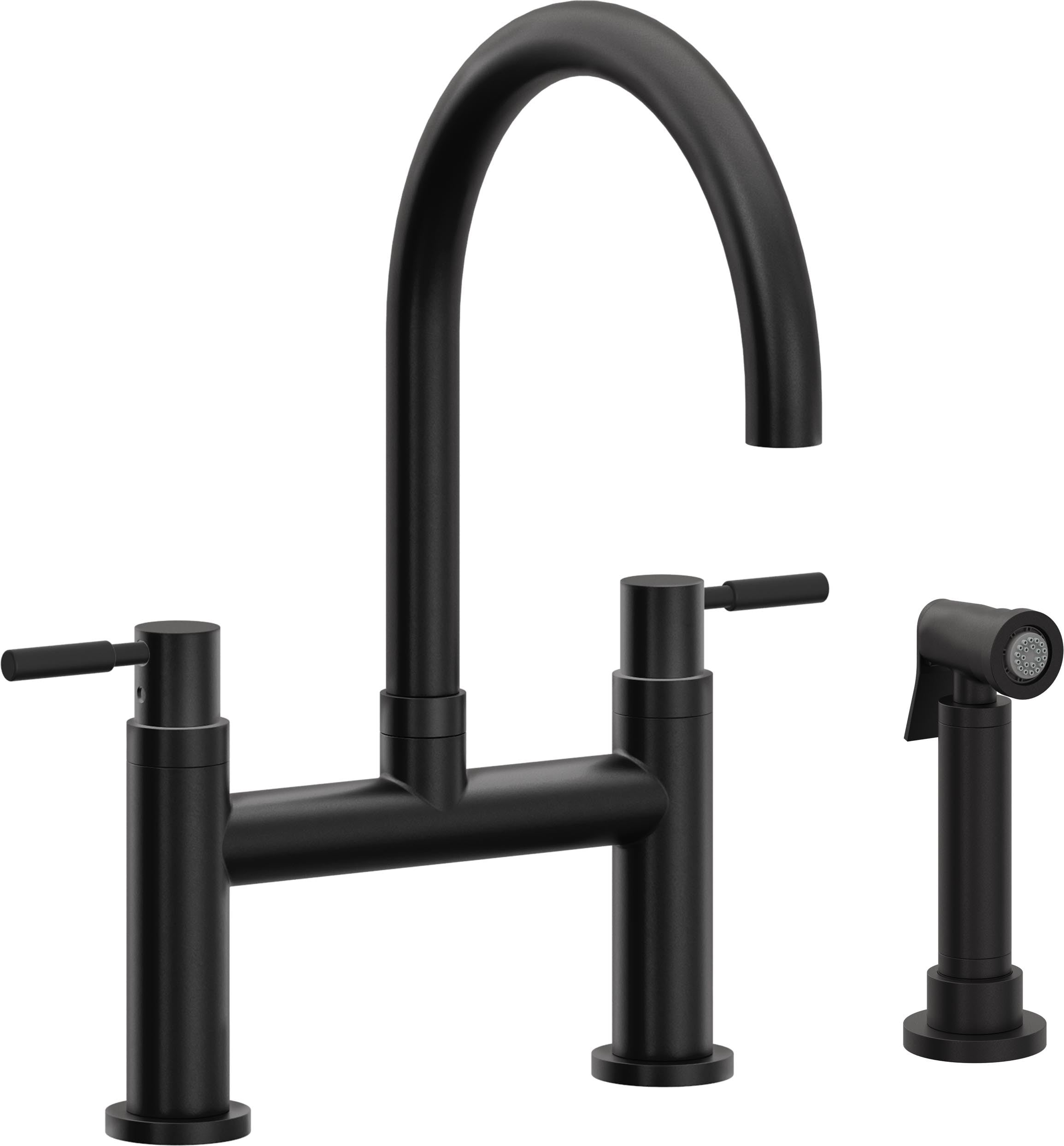 California Faucets Corsano Llave de Cocina Tipo Puente Contemporanea con Rociador Lateral - Pico en Arco - Negro Mate