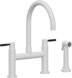 California Faucets Corsano Llave de Cocina Tipo Puente Contemporanea con Rociador Lateral - Pico en Arco - Blanco Mate