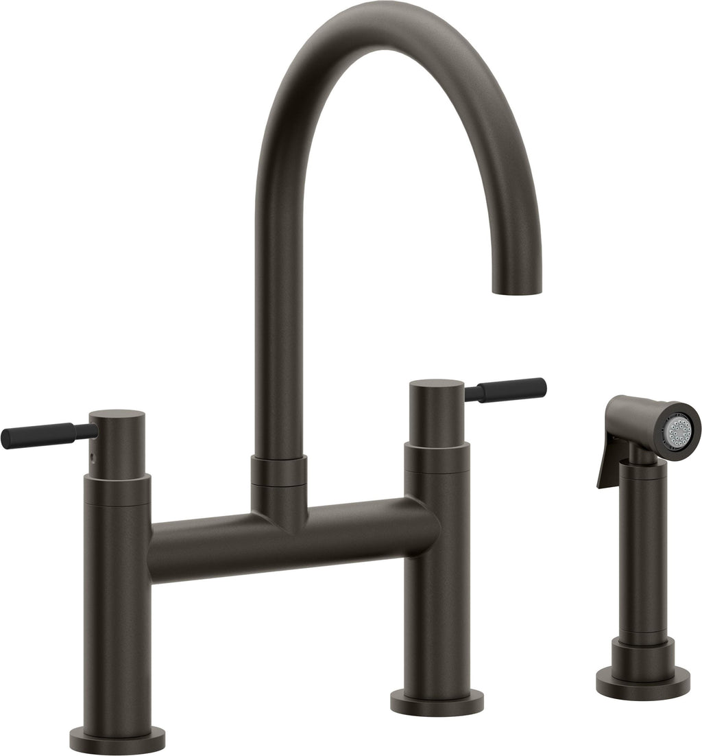 California Faucets Corsano Llave de Cocina Tipo Puente Contemporanea con Rociador Lateral - Pico en Arco - Bronce Oscuro