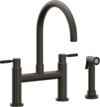 California Faucets Corsano Llave de Cocina Tipo Puente Contemporanea con Rociador Lateral - Pico en Arco - Bronce Oscuro
