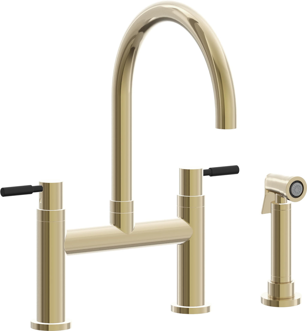 California Faucets Corsano Llave de Cocina Tipo Puente Contemporanea con Rociador Lateral - Pico en Arco - Latón Pulido