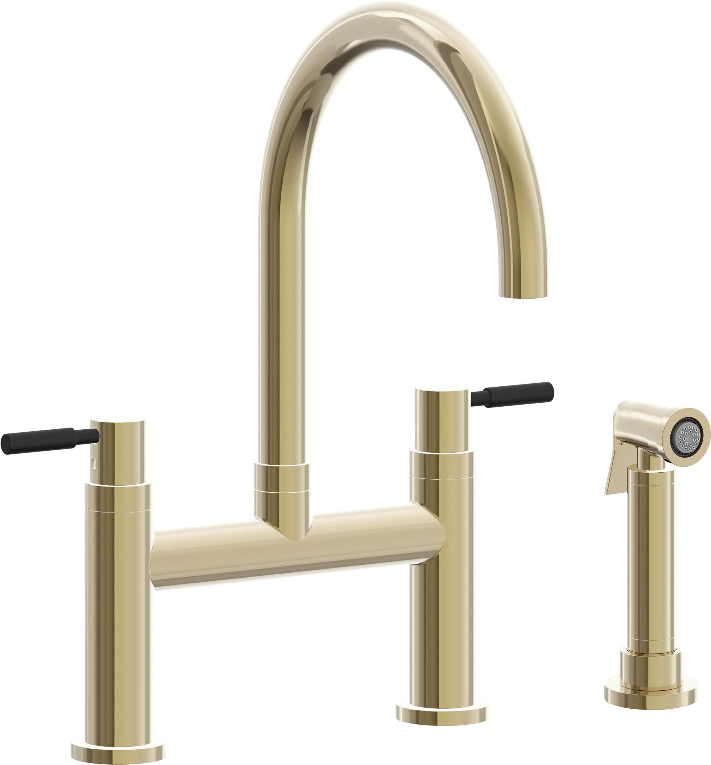 California Faucets Corsano Llave de Cocina Tipo Puente Contemporanea con Rociador Lateral - Pico en Arco - Latón Pulido